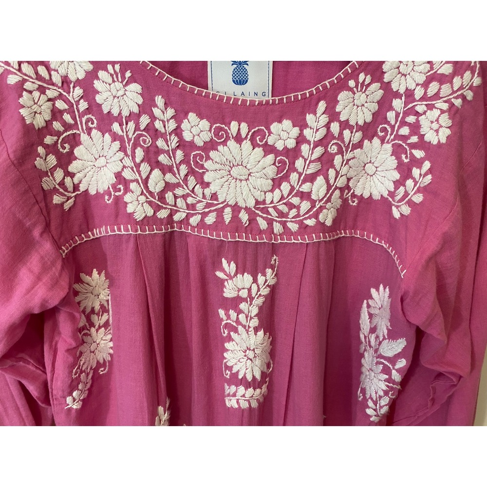 Boho Embroidered Blouse Pink Floral Cottagecore Peasant Top Womens M - Picture 6 of 13